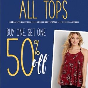 Bogo 50% all tips in my closet!